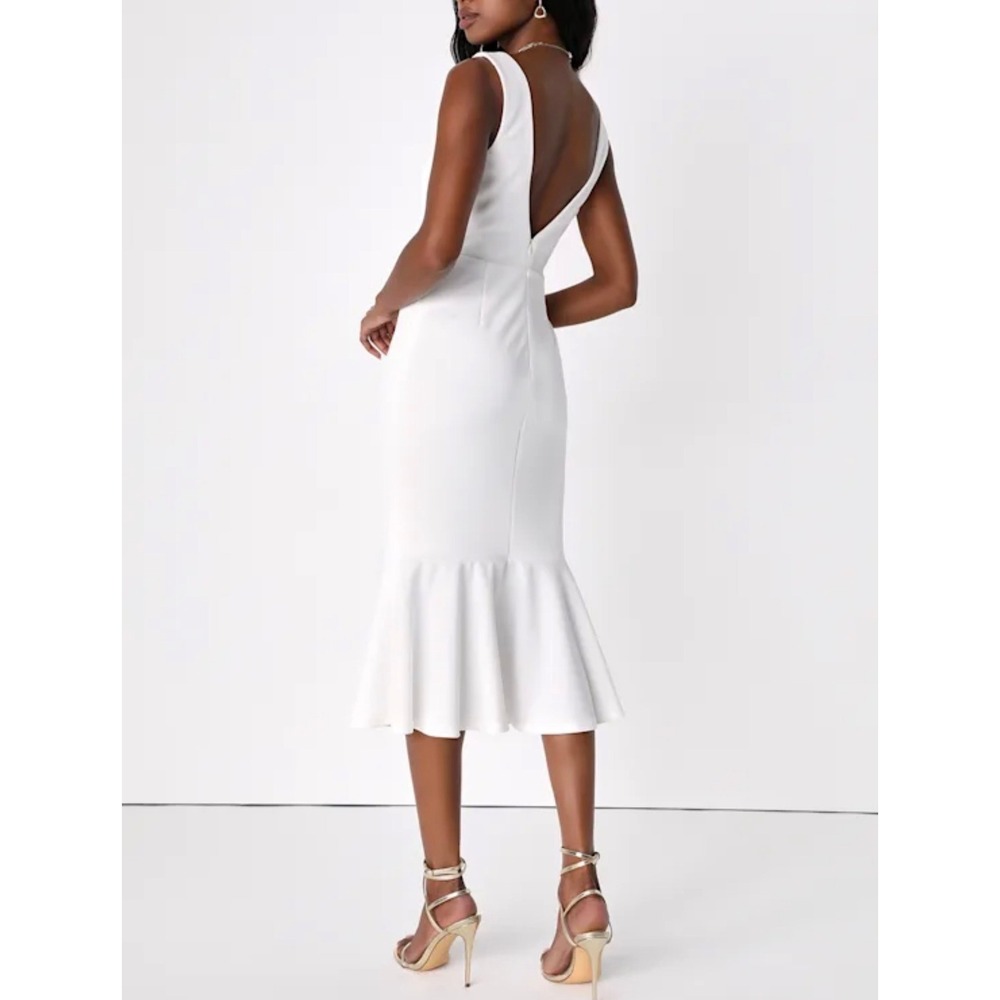 Lulus Moment Maker White Square Neck Trumpet Midi Dress Sleeveless XL 2697